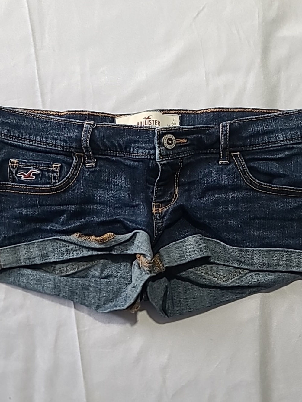 Hollister Dark Blue Rolled Cuff Denim Shorts